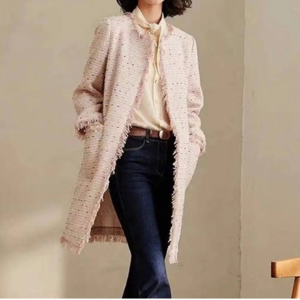 Kate Spade Pink Multicolor Mainline Tweed Long Jacket Coat size 14